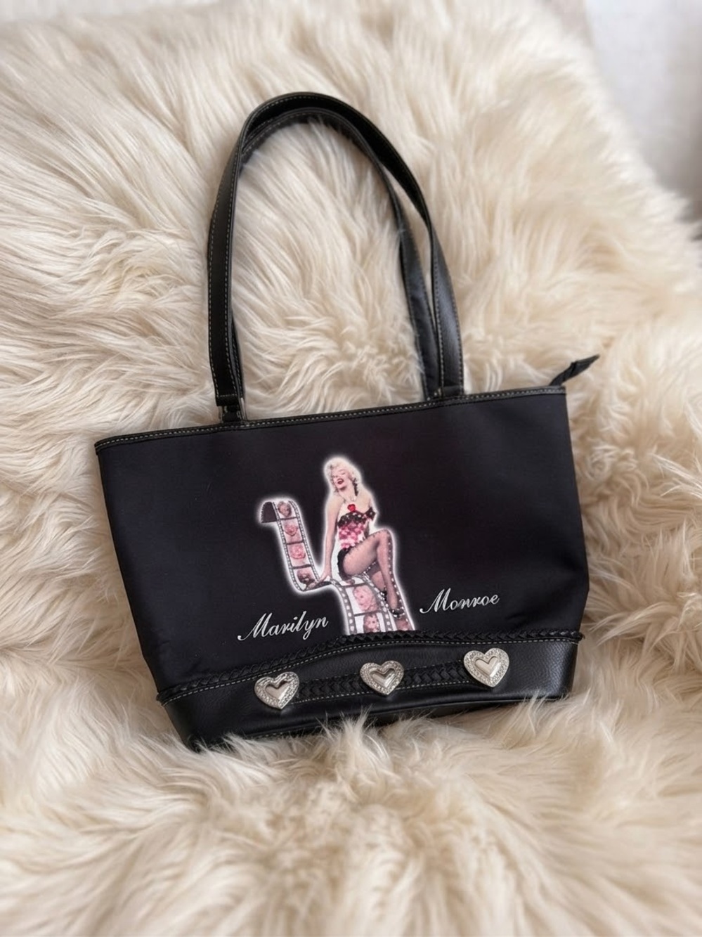 Y2K Black Marilyn Monroe Graphic Shoulder Bag
